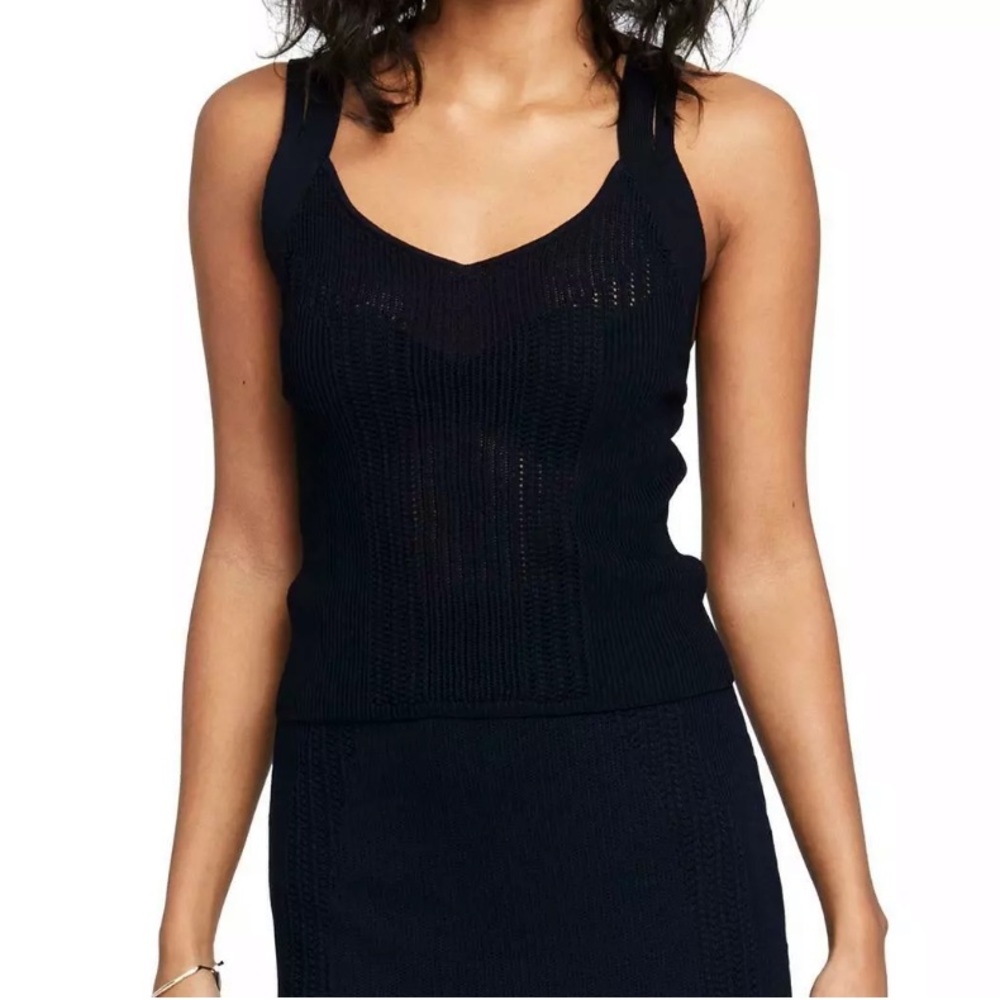 🔥RACHEL RACHEL ROY🔥Open Knit Stappy Cami Tank Top Navy Medium NWT